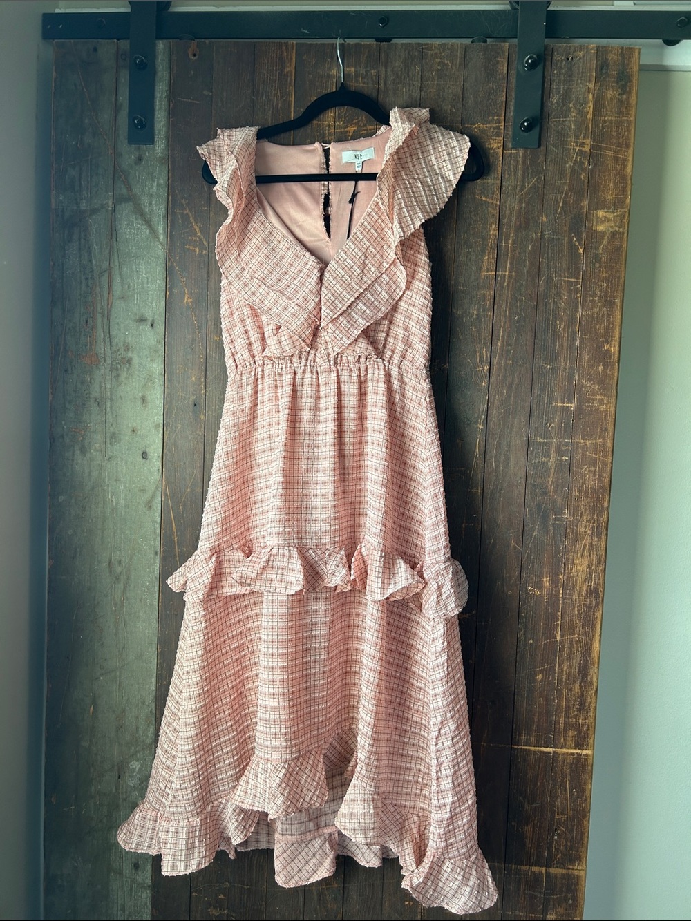 NSR Blush Pink Checked Ruffle High-Low Dress